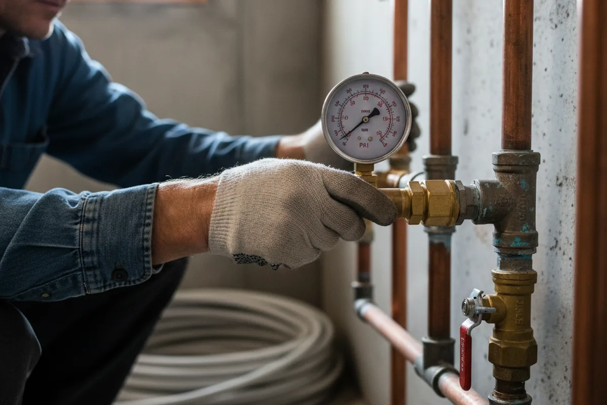 Pressure testing a repaired line during Water Line Repair in Hawkins